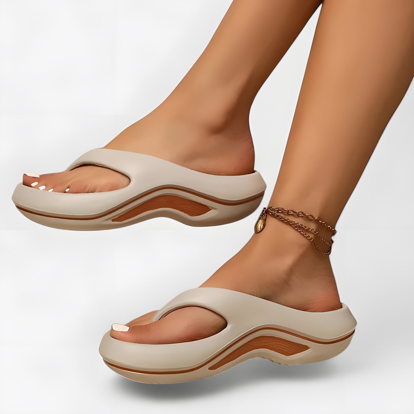 Dahlia | Women's Lightweight Slip-On Sandals Grey/Brown, photo studio