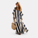 Elegant Kaftan in Navy and Ivory Bold Stripe