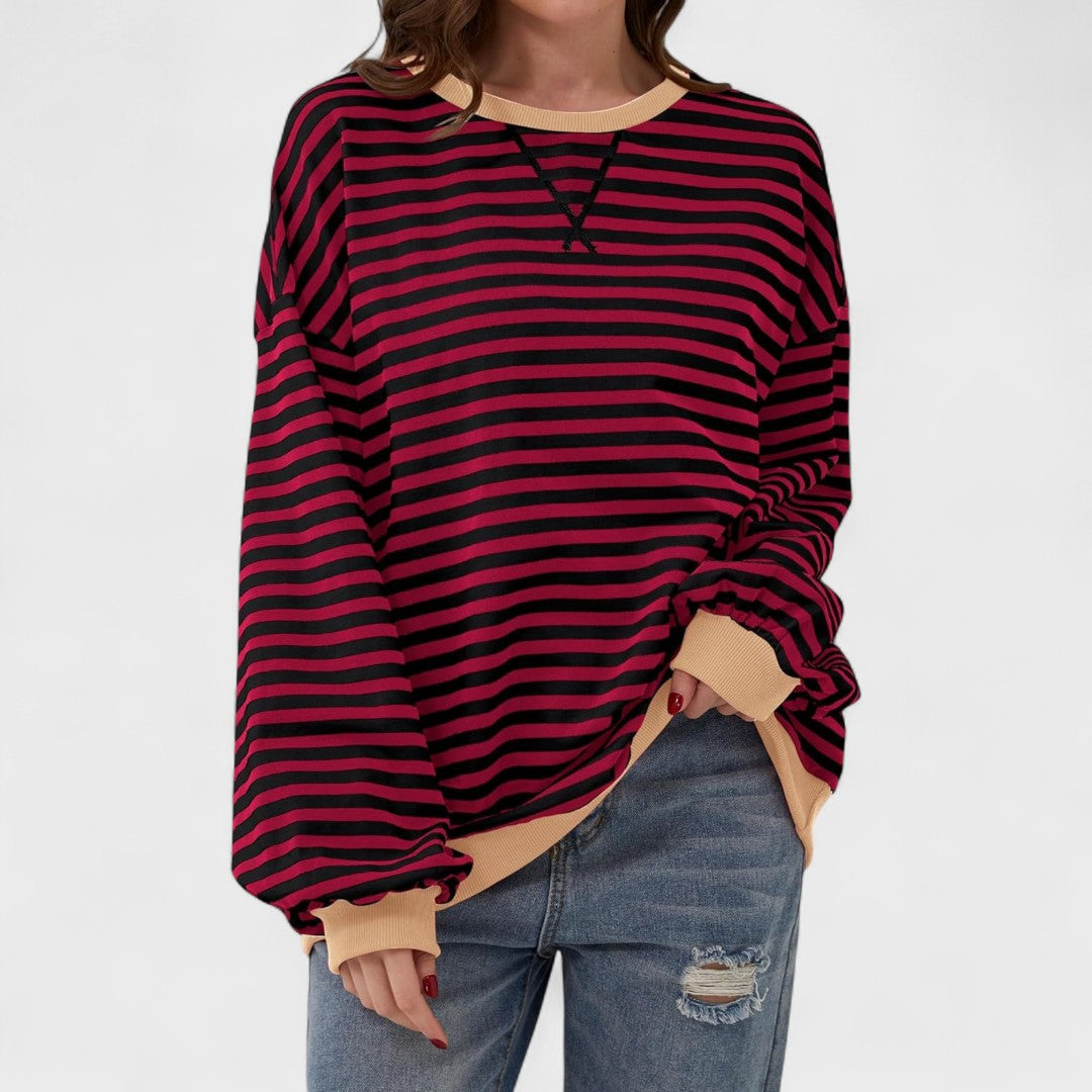 Contrast Collar Striped Jumper Red, studio photo