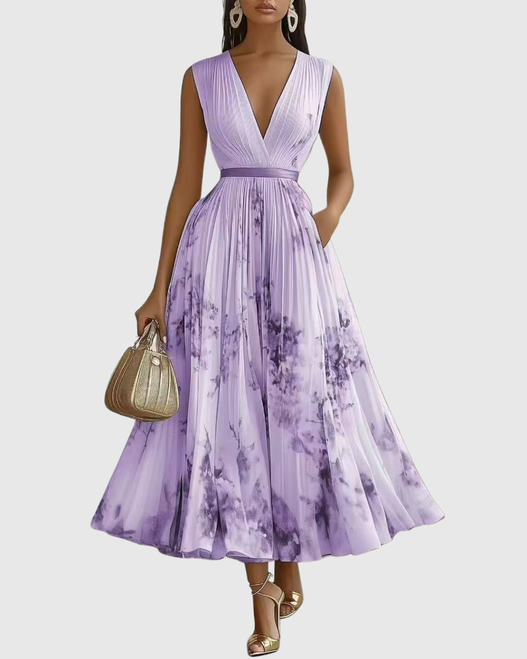 Amelia | Pleated Tie-Waist Maxi Dress Purple, studio photo