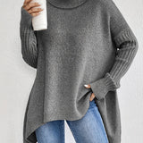 Long Split-Hem Turtleneck Jumper