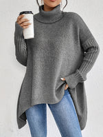 Long Split-Hem Turtleneck Jumper
