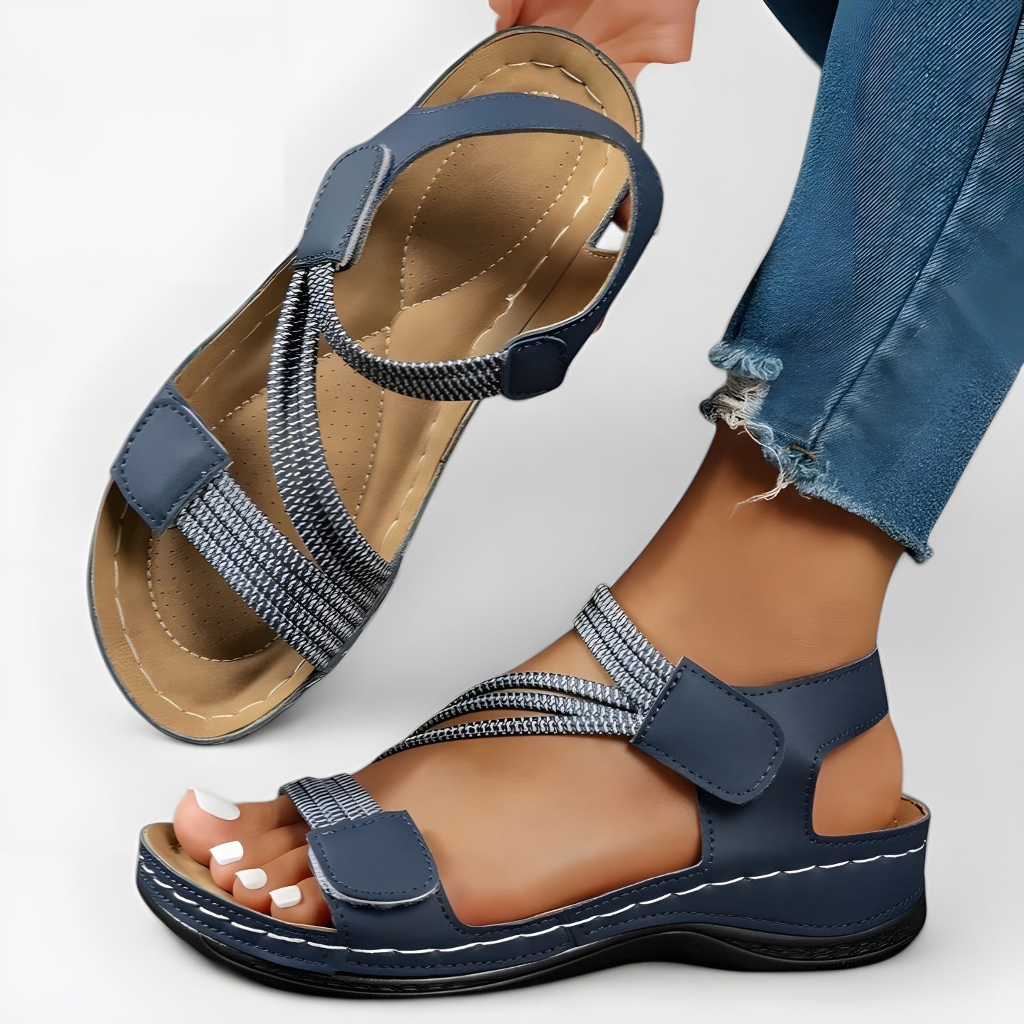 Ophelia | Women's Comfortable Orthopaedic Sandals Blue, photo studio