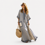 Elegant Kaftan in Charcoal Fine Stripe