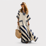 Elegant Kaftan in Navy and Ivory Diagonal