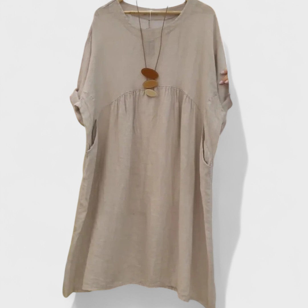 Mandy | Cotton and Linen Dress Apricot, photo studio