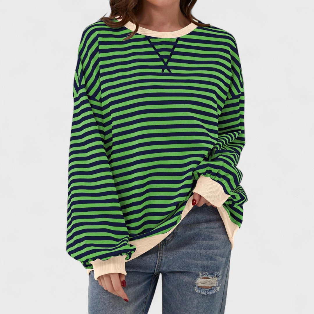 Contrast Collar Striped Jumper Dark Green, studio photo