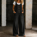 Black Washed Cotton Overalls