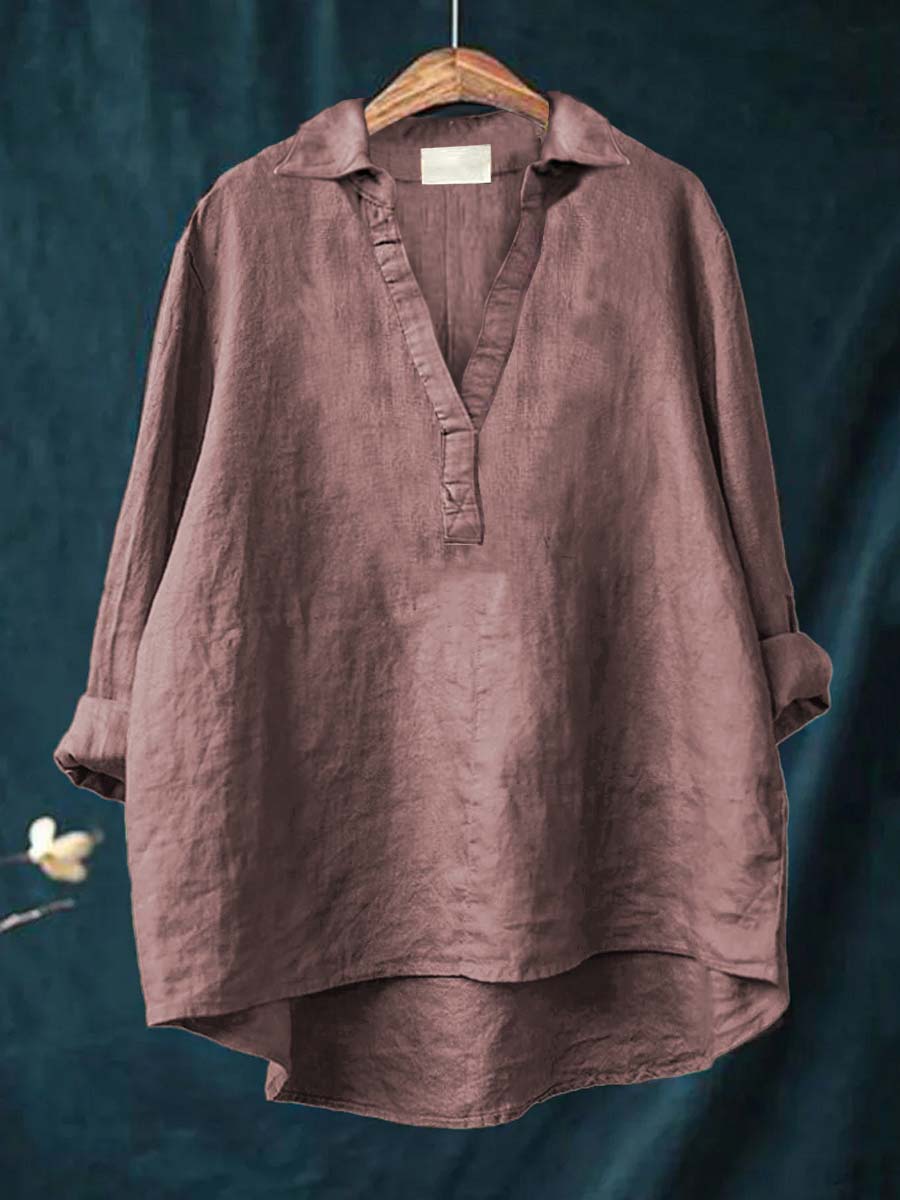 Elegant Summer Blouse in Black Linen Pink, photo studio