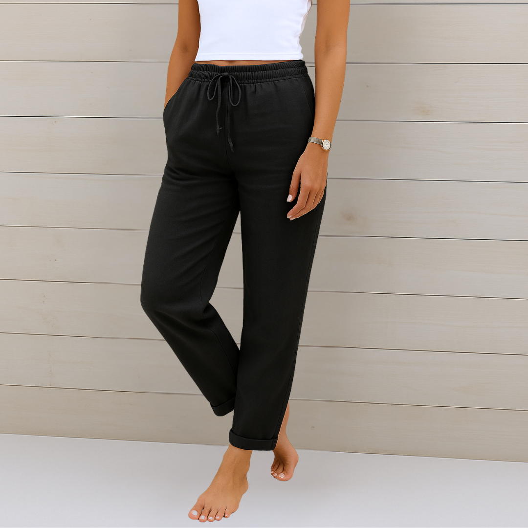 Adrianna Premium Linen Stretch Trousers Black, photo studio