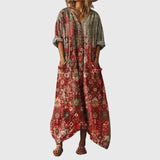Colourful Print Maxi Dress in Red Kilim