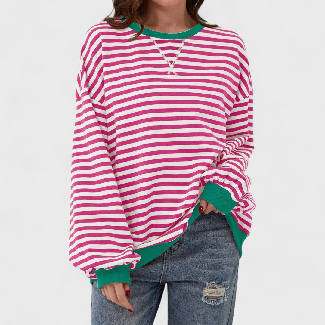 Contrast Collar Striped Jumper Pink, studio photo