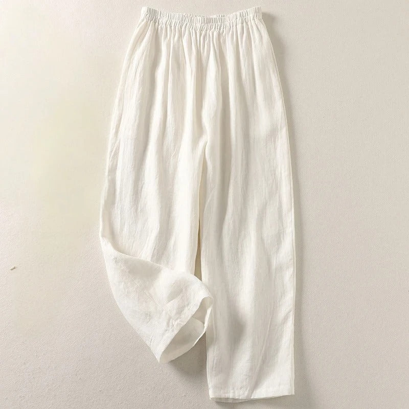 Carolina Relaxed Linen Trousers White, photo studio