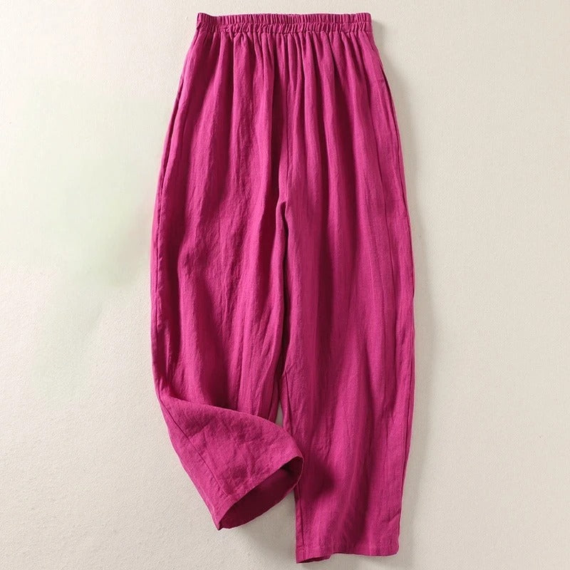 Carolina Relaxed Linen Trousers Pink, photo studio