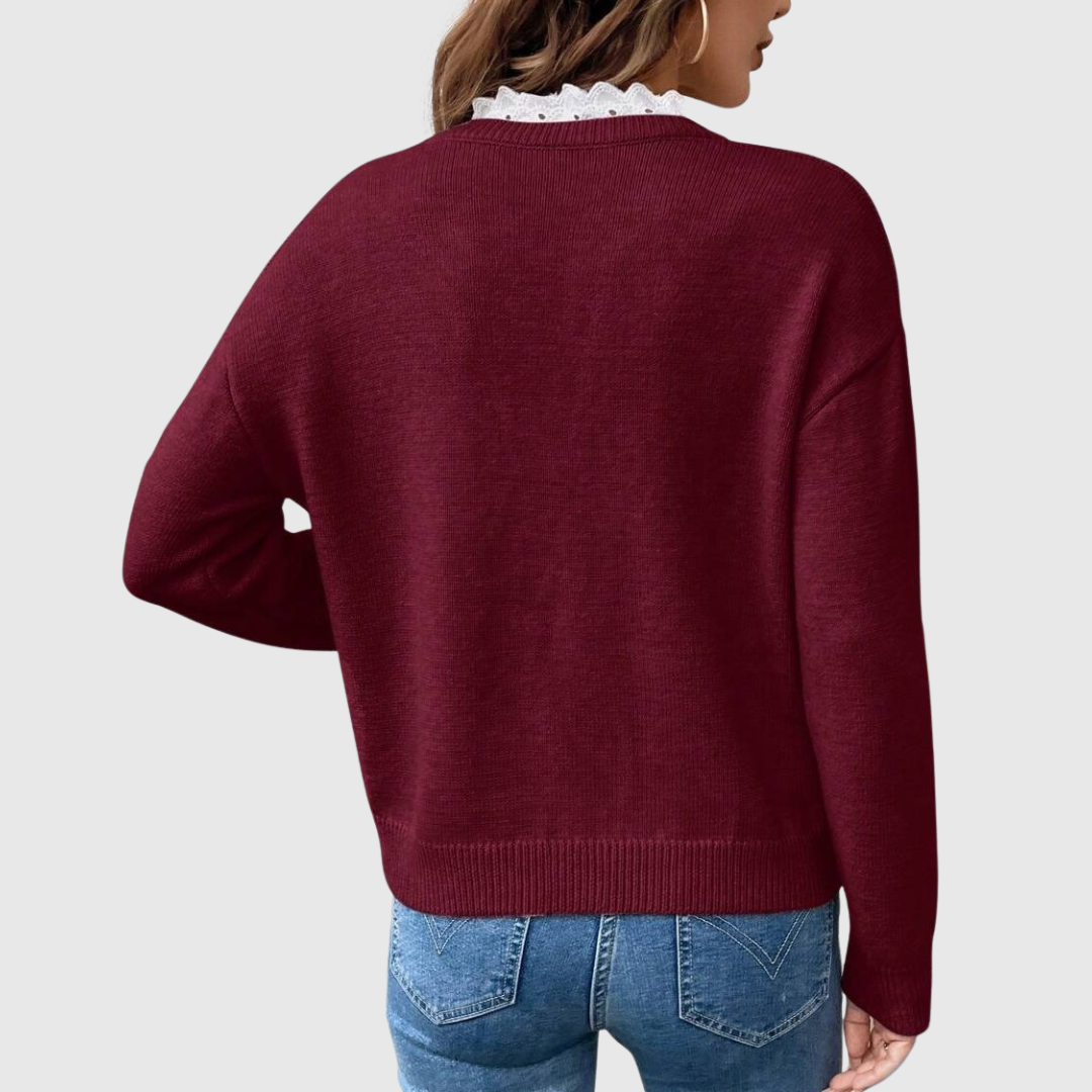 Navy Lace V-Neck Jumper