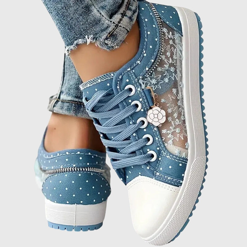 Albertine | Orthopaedic Sneakers with Embroidered Panels Navy, photo studio