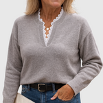 Navy Lace V-Neck Jumper