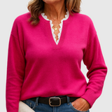 Navy Lace V-Neck Jumper