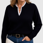 Navy Lace V-Neck Jumper