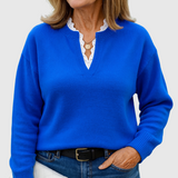 Navy Lace V-Neck Jumper