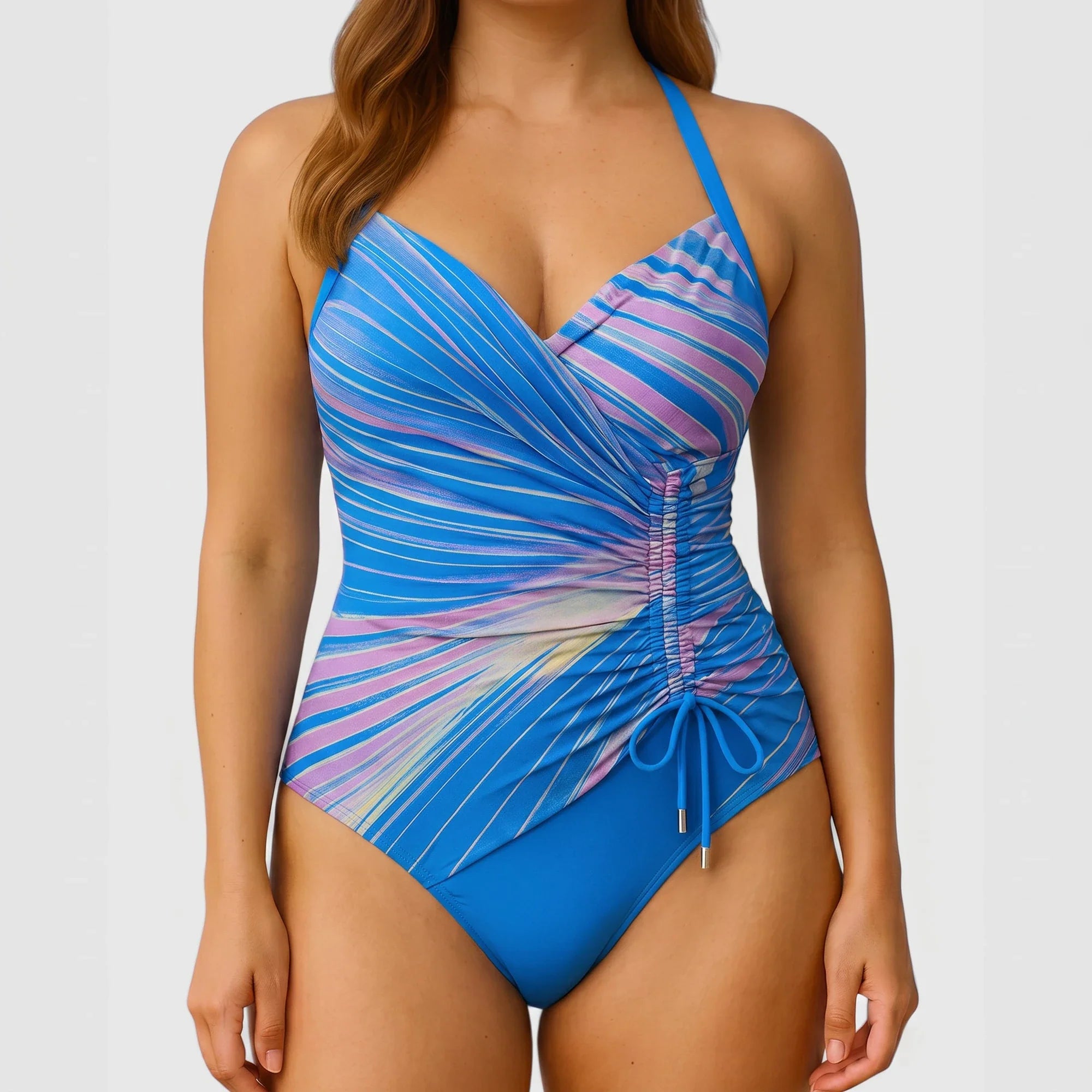 Elegant Shaping One-Piece Swimsuit Blue, photo studio