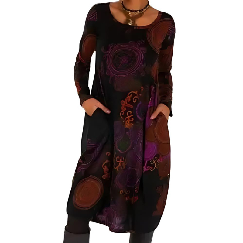 Bernie | All-Over Print Midi Dress with Pockets Red, studio photo