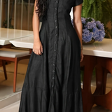 Flared Denim Maxi Shirt Dress