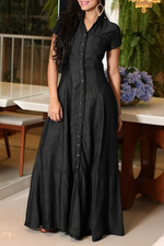 Flared Denim Maxi Shirt Dress