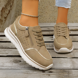 Bella | Walking Sneakers with Laces and a Side Zip