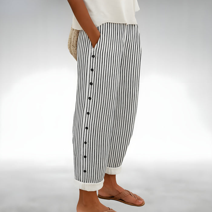 Milan | Cropped Tapered Trousers with Button Detail