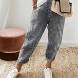 Dahlia | Striped Tapered Trousers with Turn-Up Hems