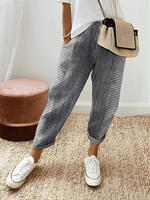 Dahlia | Striped Tapered Trousers with Turn-Up Hems