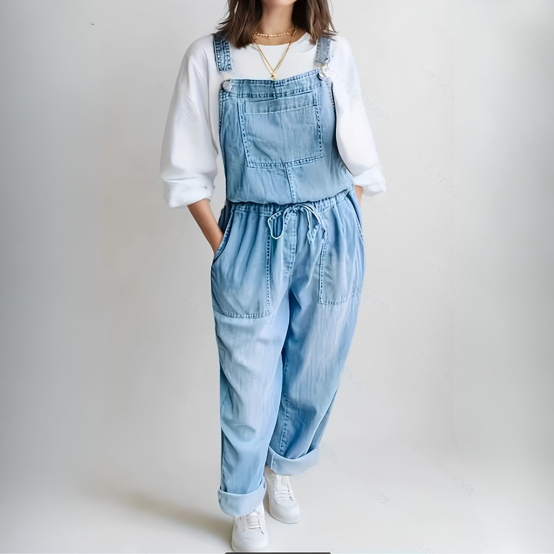 Relaxed Drawstring Denim Overalls
