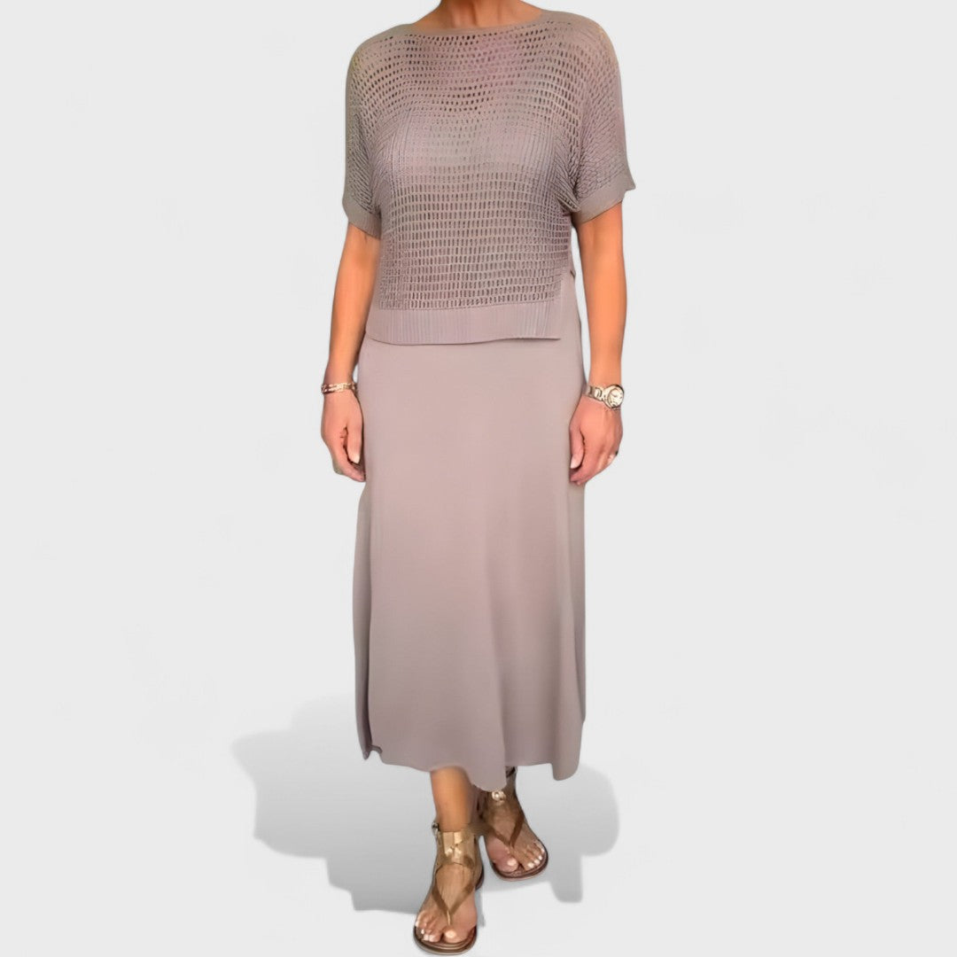Claudia | Summer Dress with Woven Bodice Light Brown, photo studio
