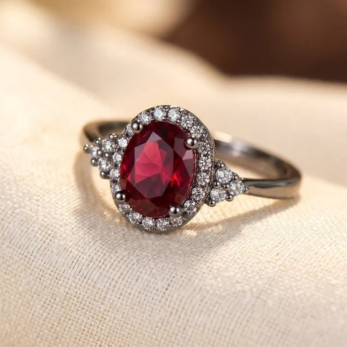 Treasa | Silver Ruby Halo Ring