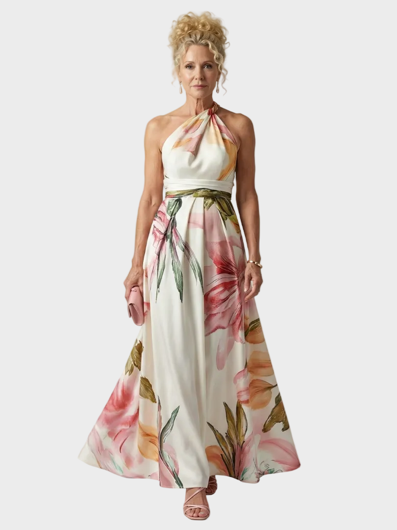 Emilia | Floral Maxi Dress White, photo studio