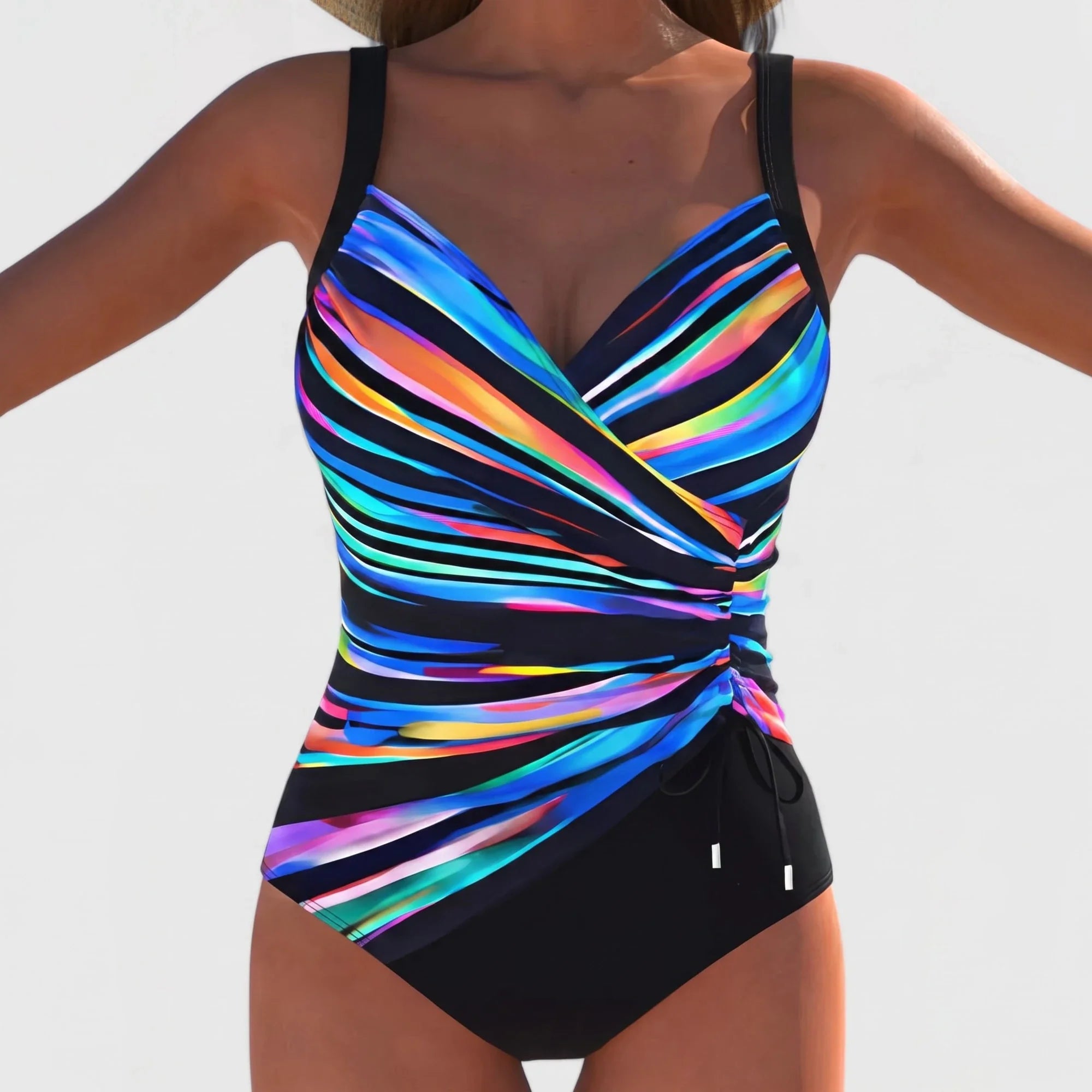 Elegant Swimsuit Striped Black, photo studio