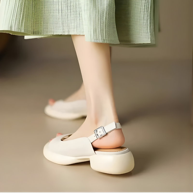 Mya Luxe Summer Peep-Toe Block Heels Beige, photo studio
