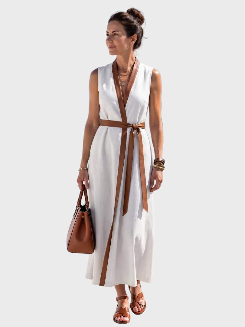 Lydia | Midi Dress with Contrast Detail White, photo studio