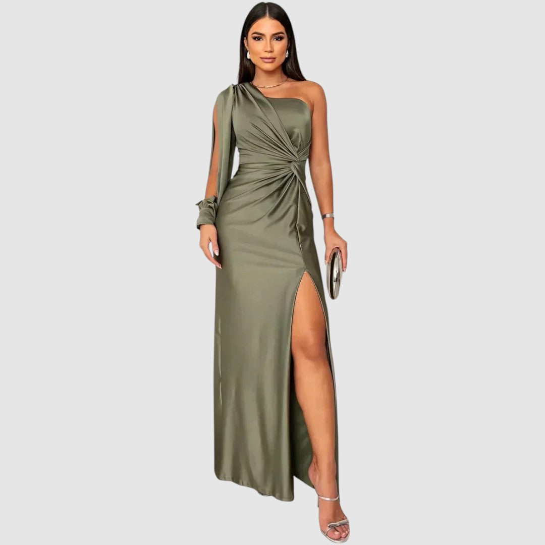 Meredith | Elegant One-Shoulder Maxi Dress Green, photo studio