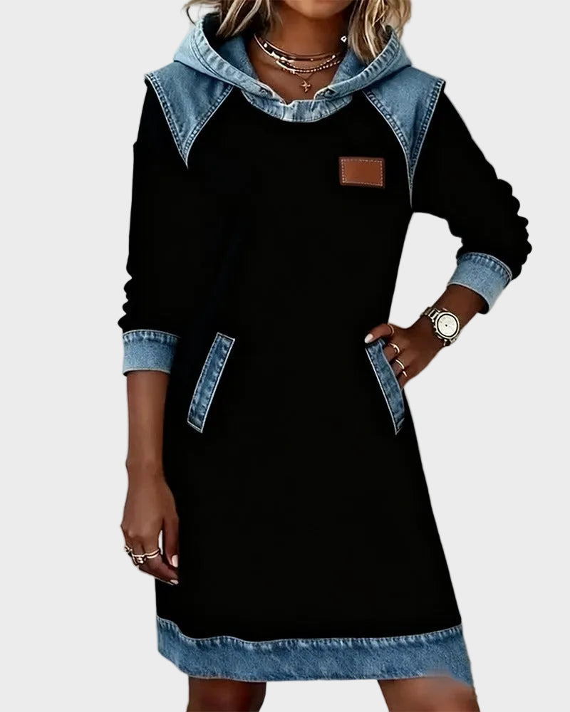 Irene | Hooded Denim Dress Black, photo studio