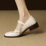 Thin-Strap Flat Leather Mary Janes