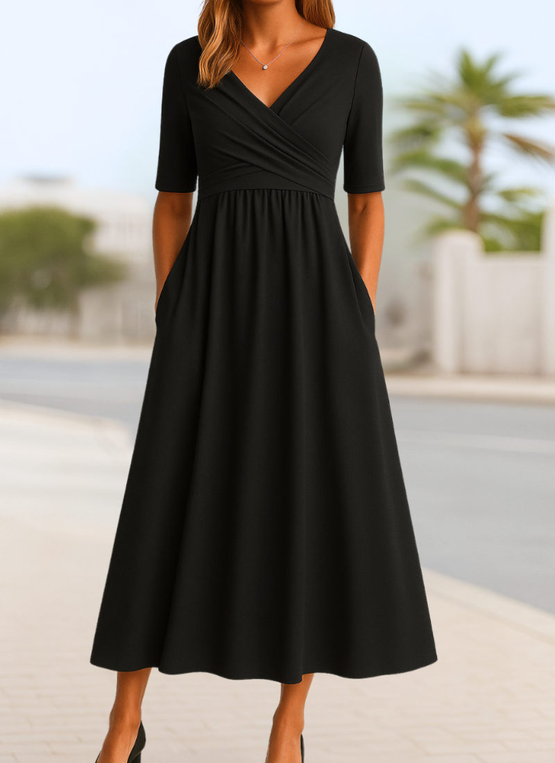 Dominica | Stylish Wrap Dress Black, studio photo