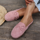 Erin | Perforated Backless Loafers with a Bow