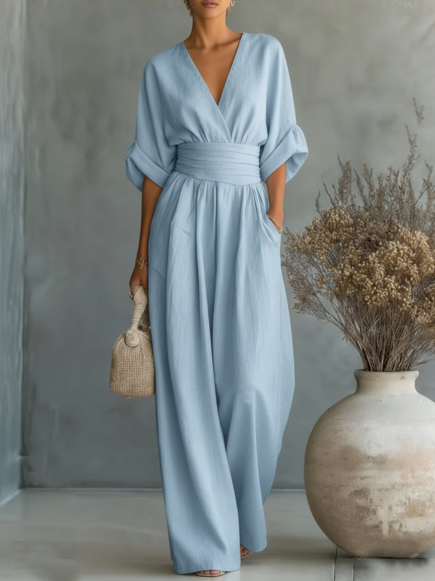 Nancy | Flowy Belted-Waist Maxi Dress Blue, studio photo