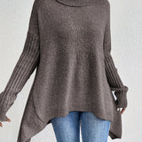 Long Split-Hem Turtleneck Jumper