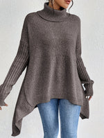 Long Split-Hem Turtleneck Jumper