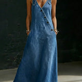 Asymmetric Button Denim Maxi Dress