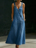 Asymmetric Button Denim Maxi Dress