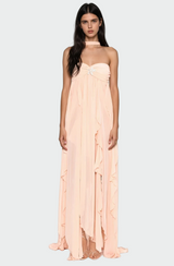 Pamela | Strapless Maxi Dress with Neck Tie and Starfish Brooch